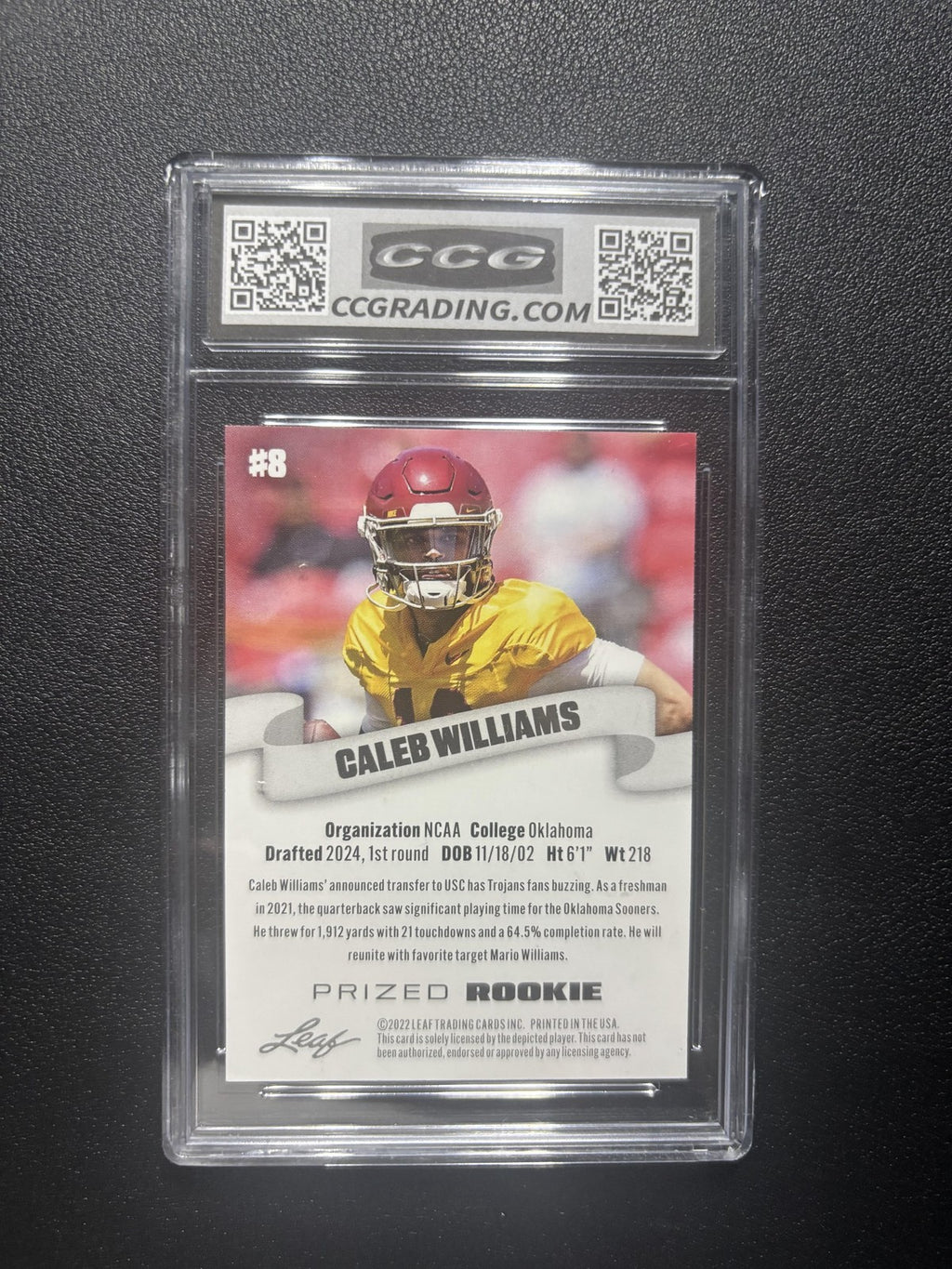 Caleb Williams 2022 Leaf Prized Rookie CCG 10 RC