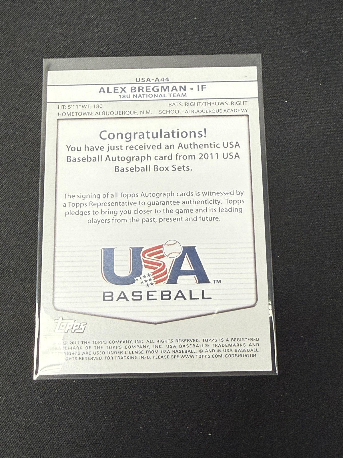 Alex Bregman 2011 Topps USA Baseball Autographs RC Red Sox