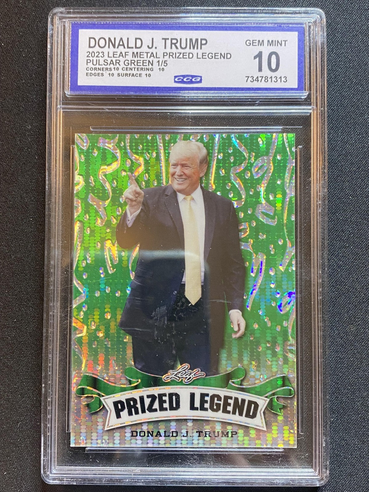 Donald Trump 2023 Leaf METAL Prized Legend PL06 Green /5 RC CCG 10