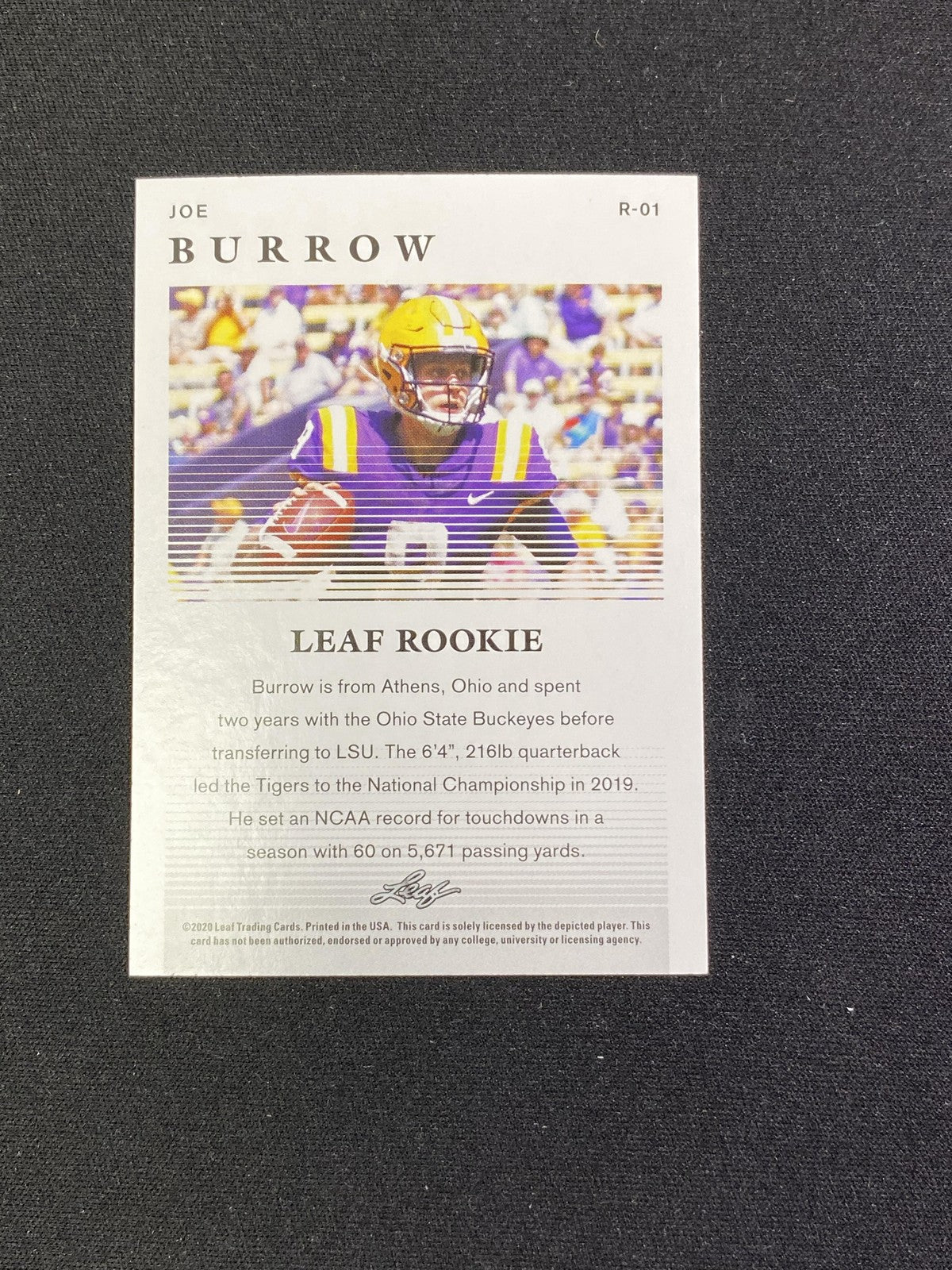 Joe Burrow 2020 Leaf Rookie Gold /25 RC Bengals