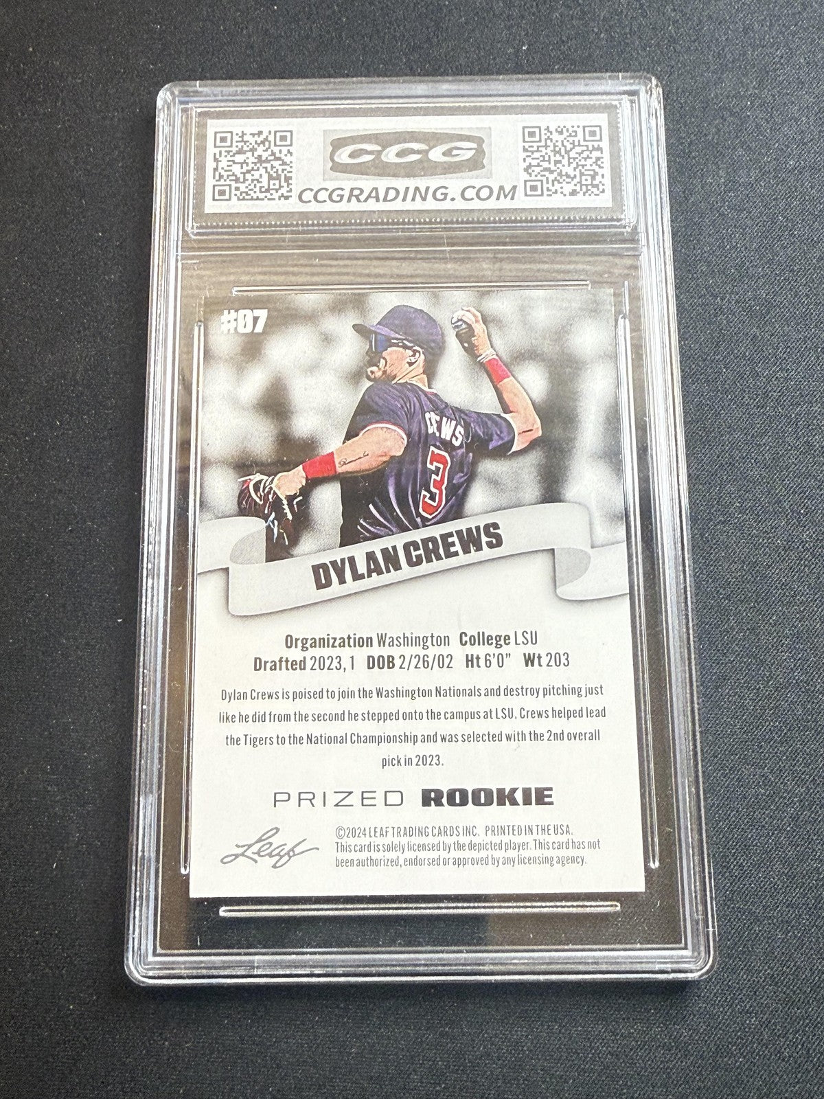 Dylan Crews 2024 Leaf Prized Rookie CCG 10 Nationals Rookie