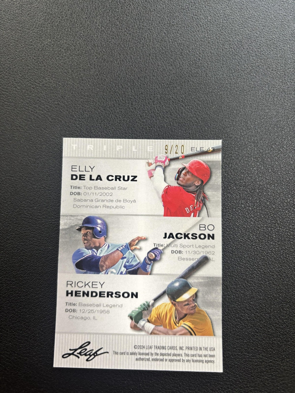 De La Cruz / Jackson/ Henderson 2024 Leaf Legends Trio Metal Blue /20