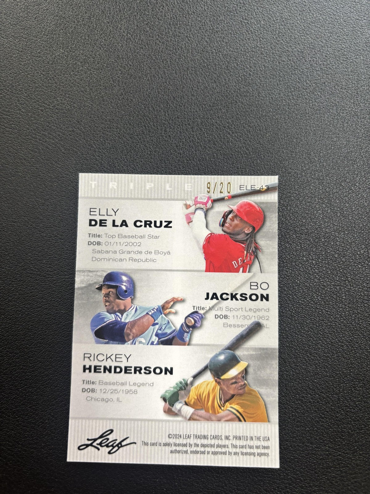 De La Cruz / Jackson/ Henderson 2024 Leaf Legends Trio Metal Blue /20