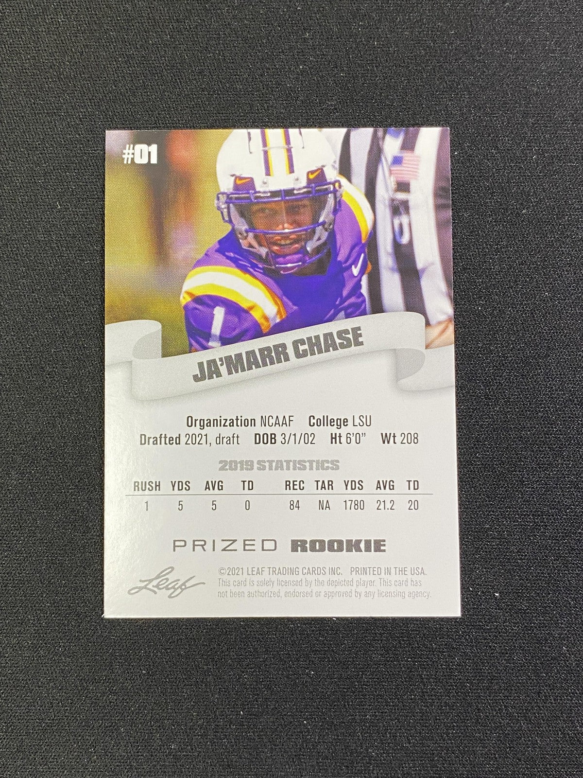 Ja'Marr Chase 2021 Leaf Prized Rookie Gold /25 CCG Bengals Rookie