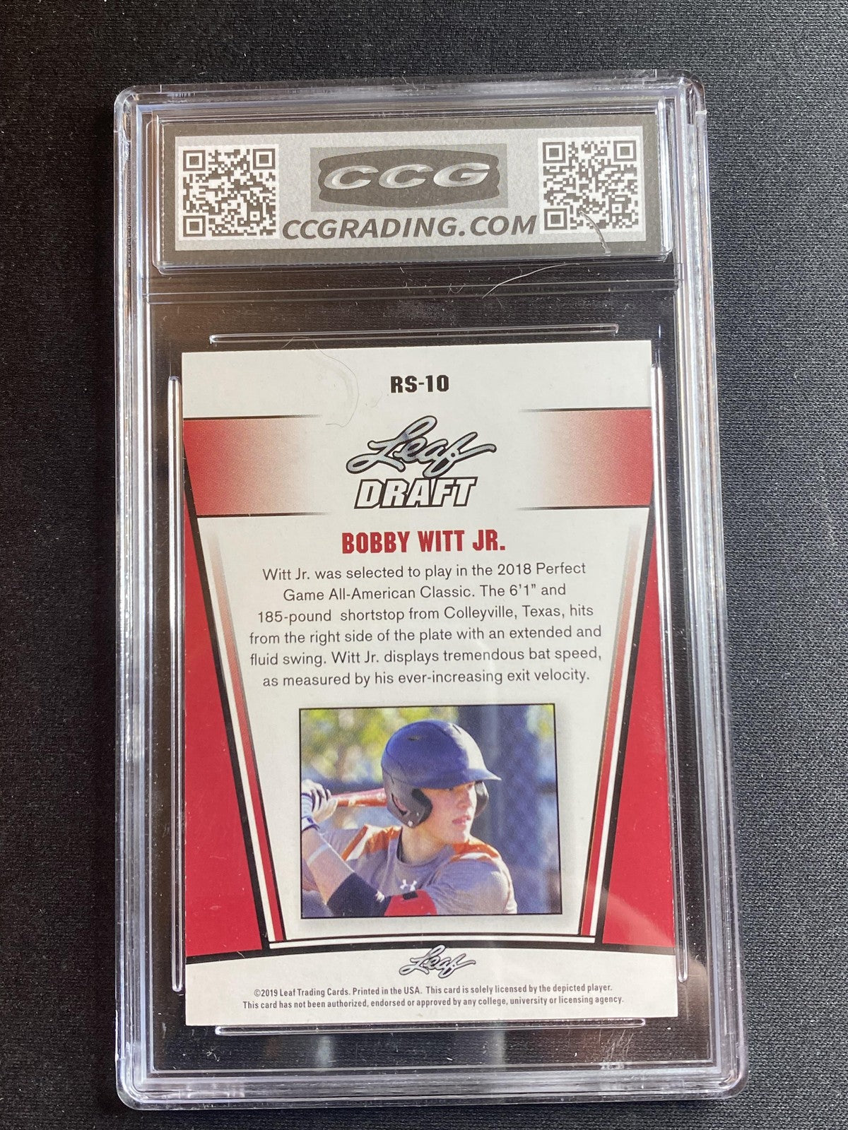 Bobby Witt Jr 2019 Leaf Draft Rookie RS10 CCG 9.5 RC