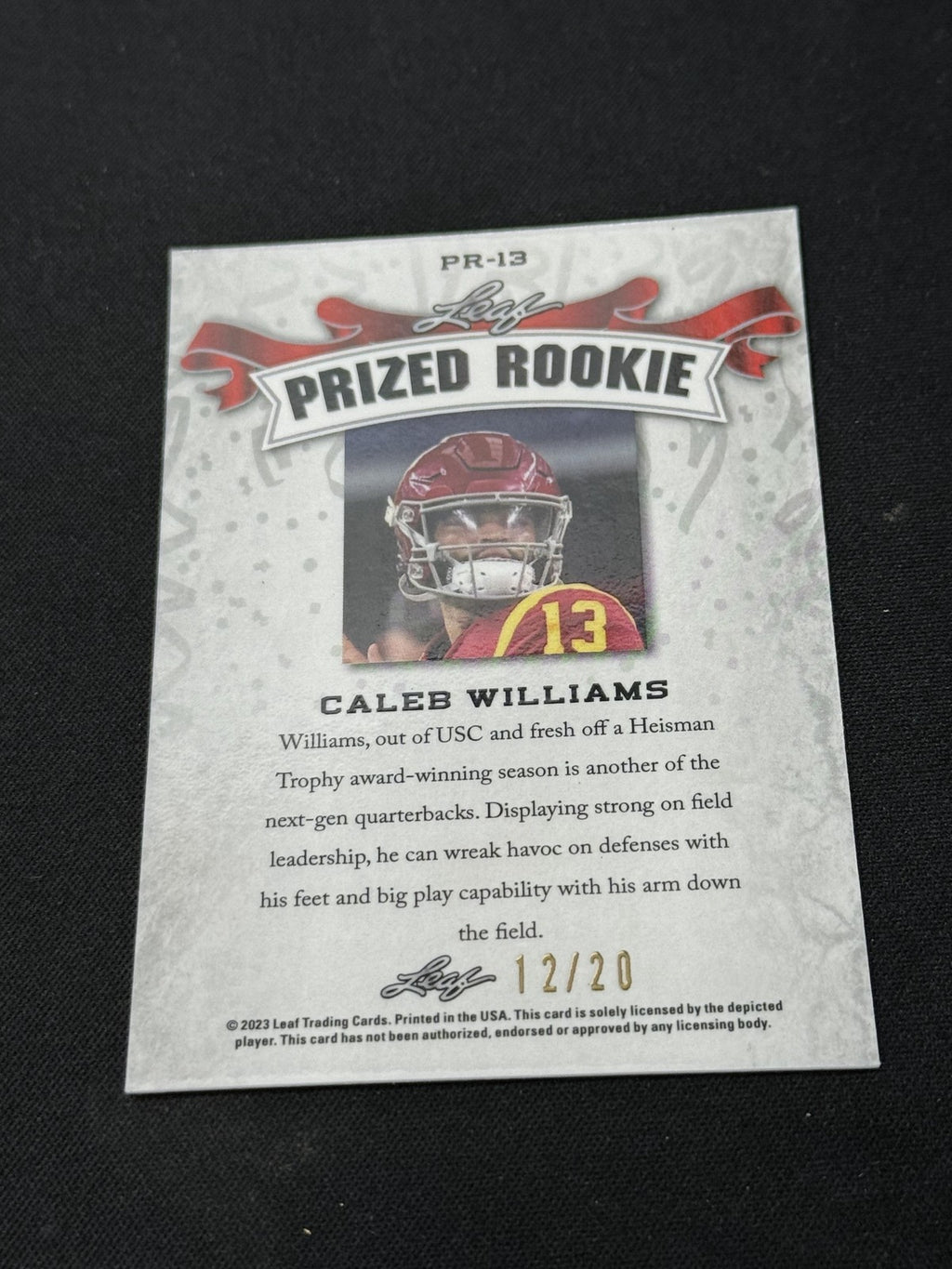 Caleb Williams 2023 LEAF Prized Metal Rookie Blue /20 RC Bears