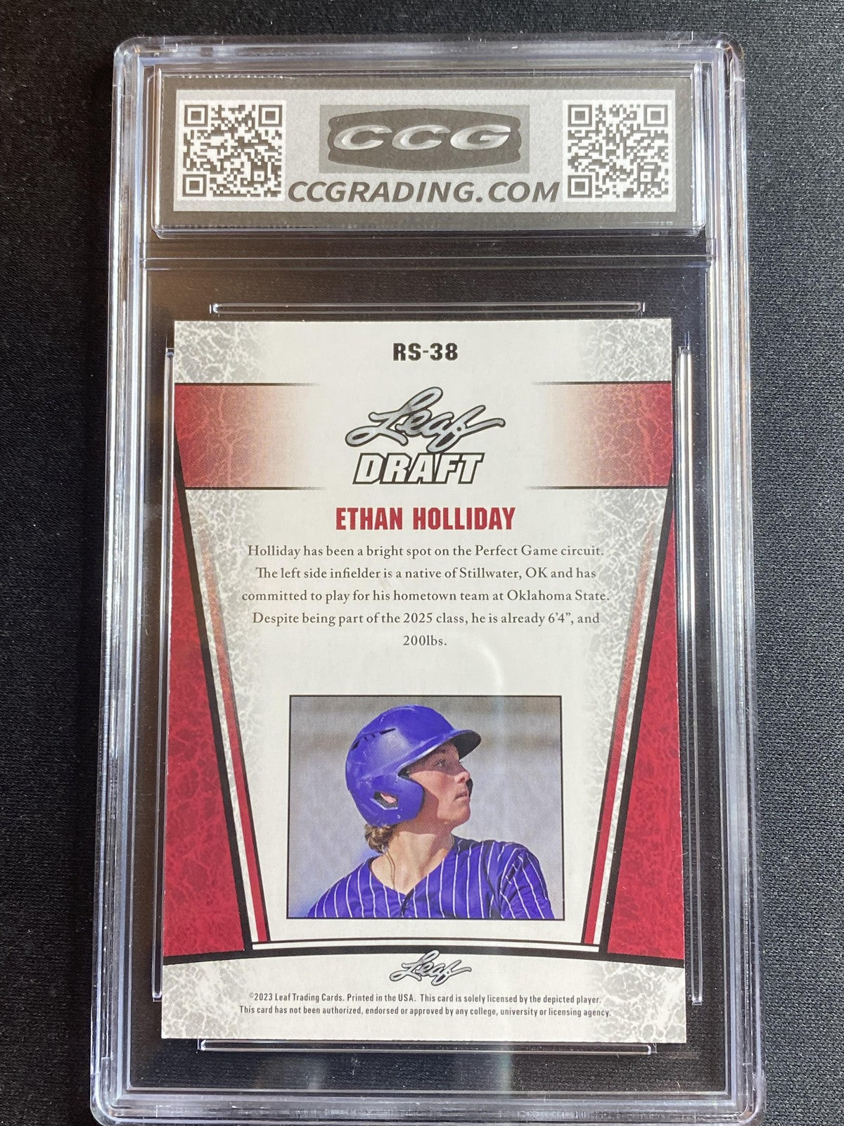 Ethan Holliday 2023 Leaf Draft Rookie RS38 CCG 9.5 RC