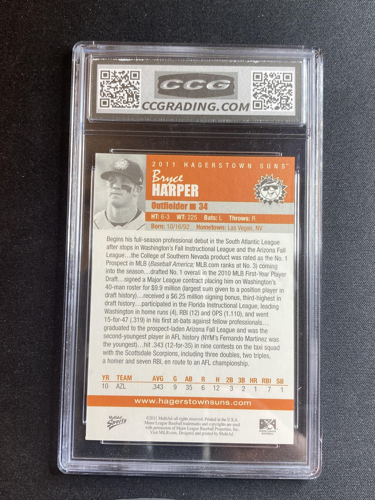 Bryce Harper 2011 MultiAd Sports Hagerstown Suns CCG 10 RC