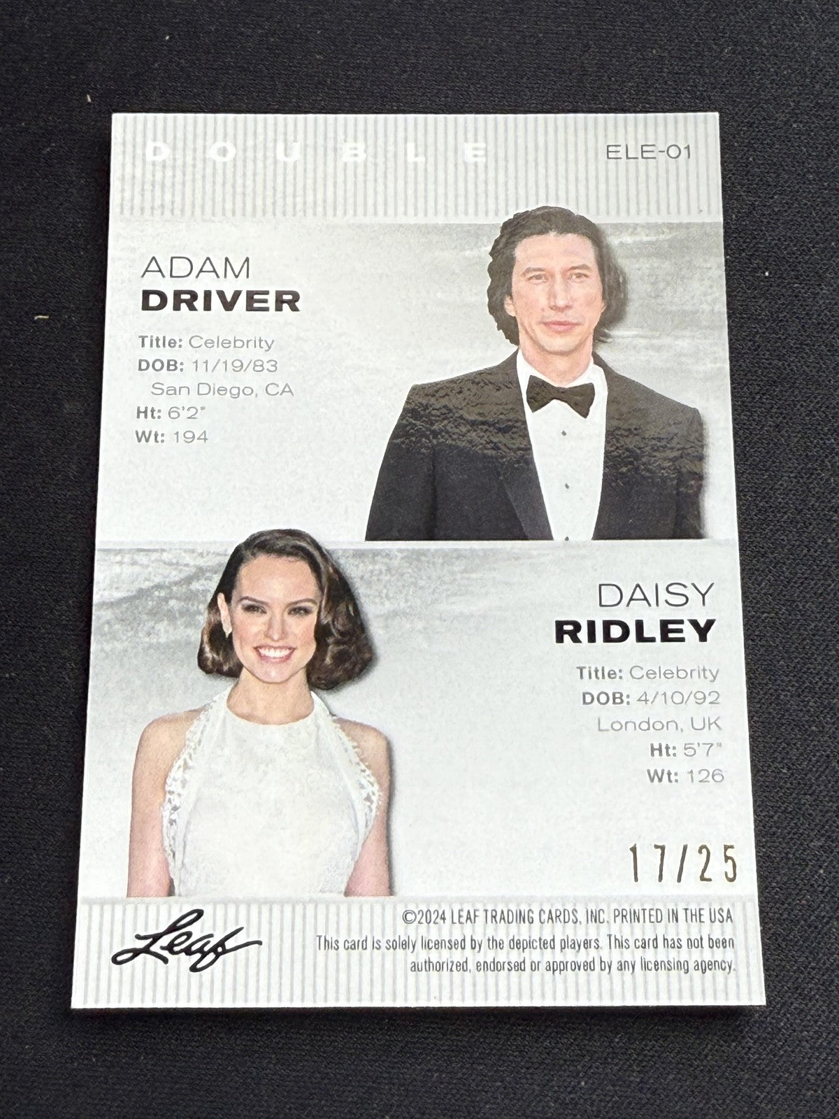 Adam Driver / Daisy Ridley 2024 Leaf Metal Dual /25 RC Star Wars