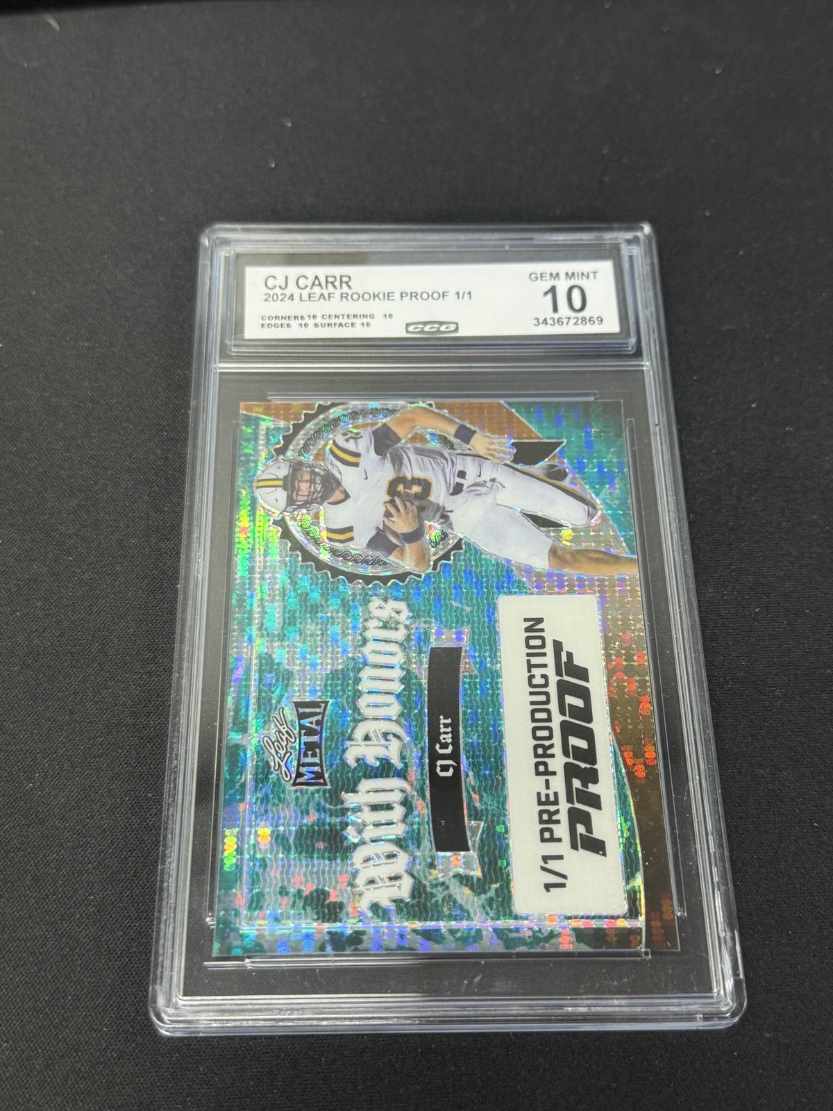 CJ Carr 2024 LEAF ROOKIE PROOFS 1/1 CCG 10 Notre Dame Fighting Irish Rookie