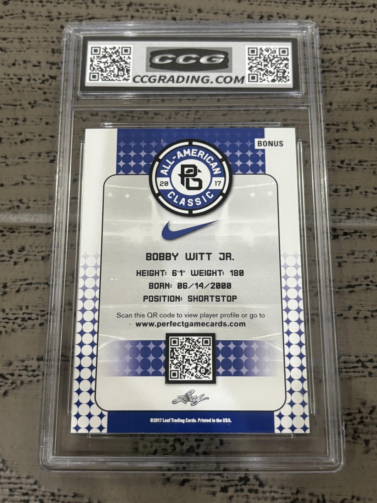 Bobby Witt Jr. 2017 Leaf Perfect Game CCG 10 RC