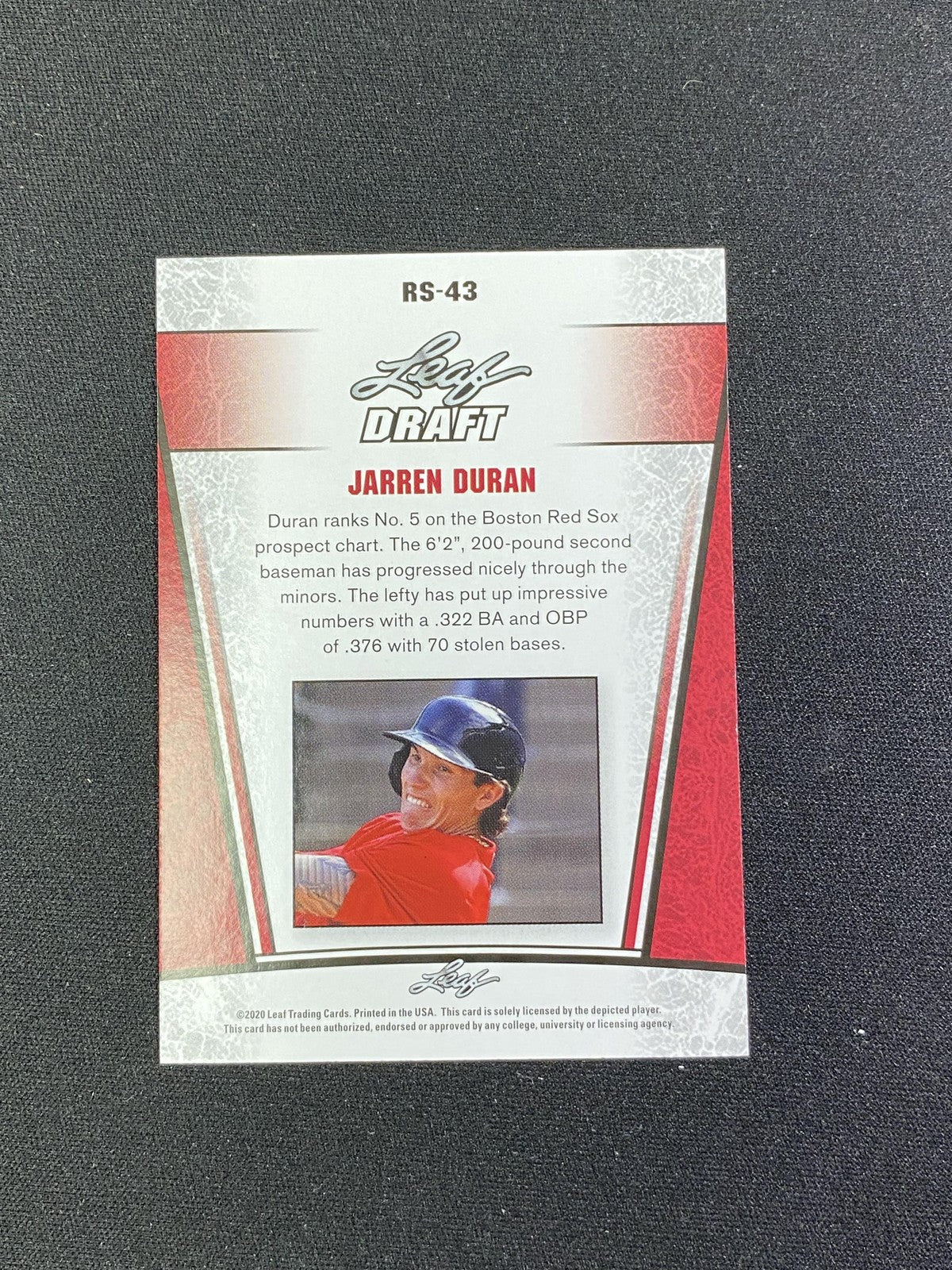Jarren Duran 2020 Leaf Rookie Purple /10 RC Red Sox