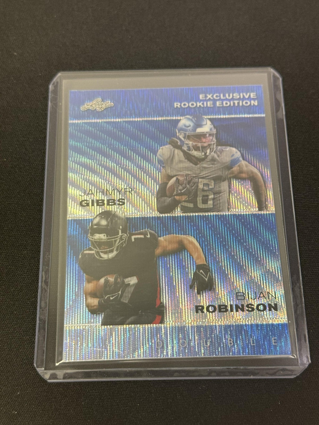 Jahmyr Gibbs Bijan Robinson 2023 Leaf Dual Blue /20 RC