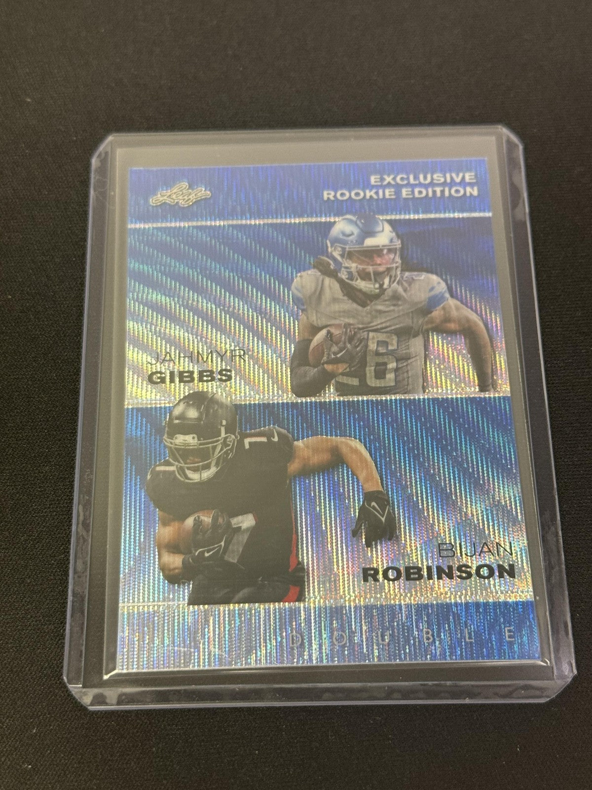 Jahmyr Gibbs Bijan Robinson 2023 Leaf Dual Blue /20 RC