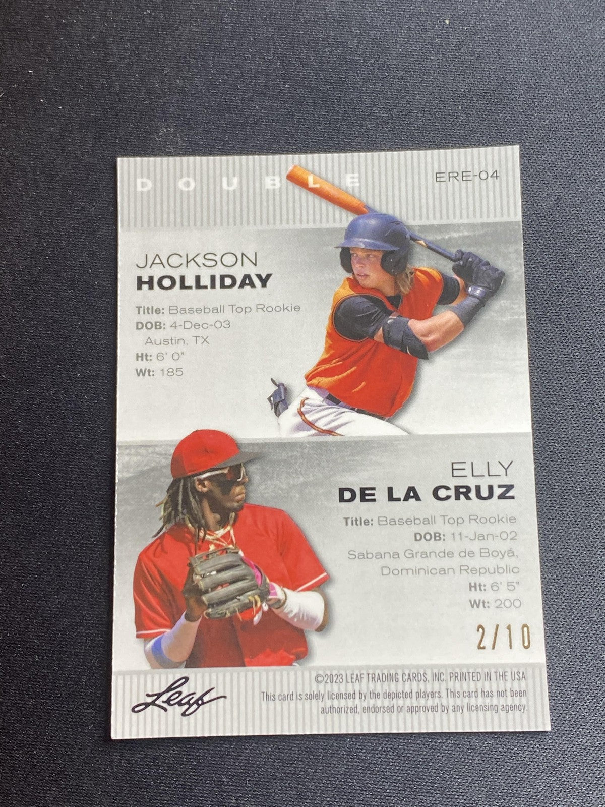 Holliday / De La Cruz 2023 Leaf Exclusive Metal Dual ERE04 Pink /10 RC