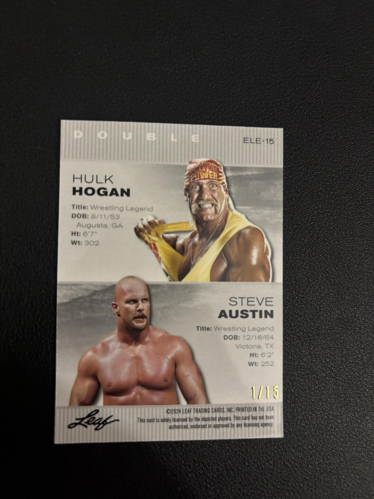 Hulk Hogan/Steve Austin 2024 Leaf Exclusive Legends Duo ELE15 Purple /15 RC