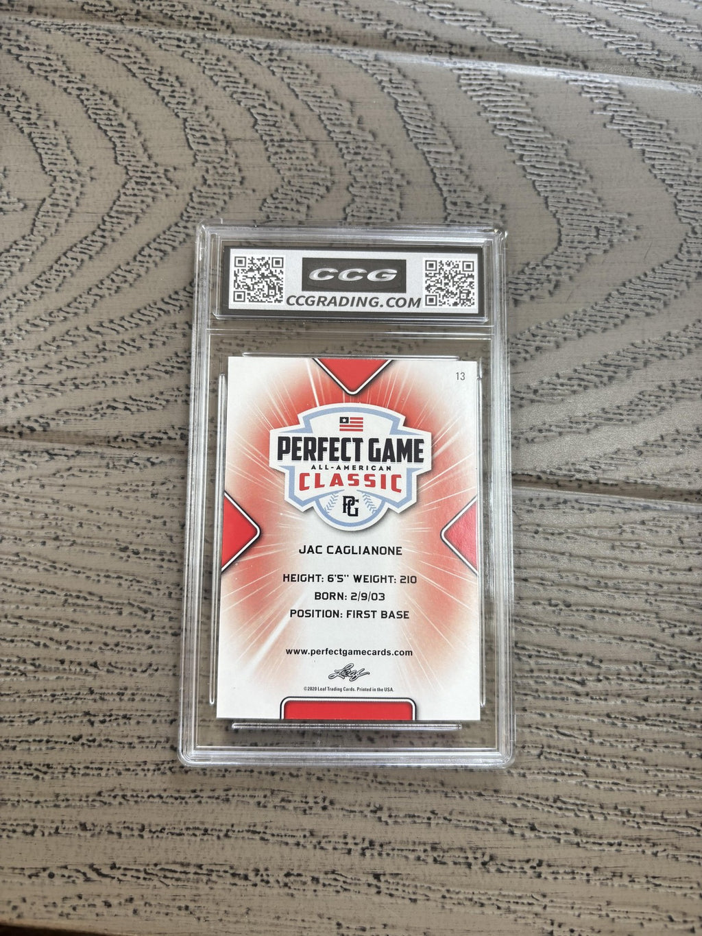 Jac Caglianone 2020 Leaf Perfect Game Black SP RARE CCG 10 Royals Rookie