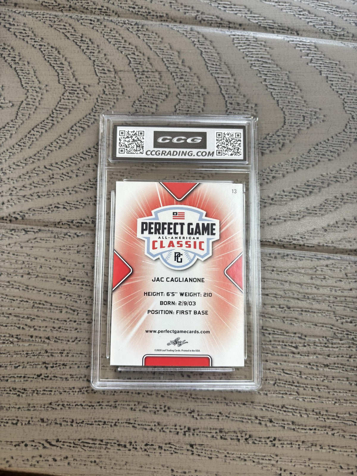 Jac Caglianone 2020 Leaf Perfect Game Black SP RARE CCG 10 Royals Rookie