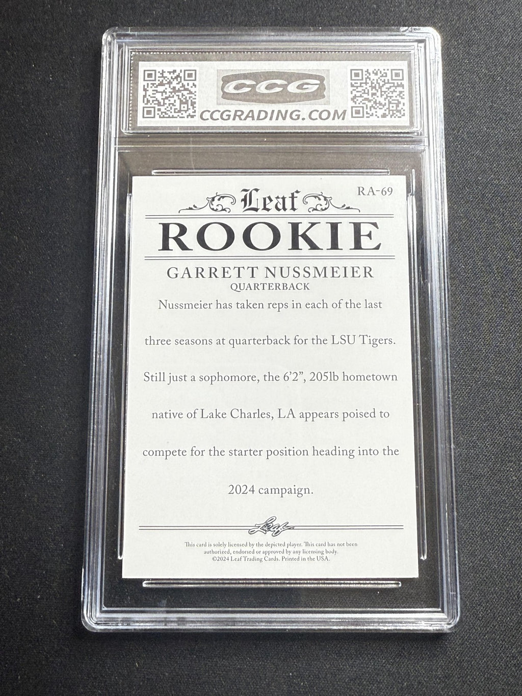 Garrett Nussmeier 2024 Leaf Rookie Achievement CCG 10 LSU Rookie