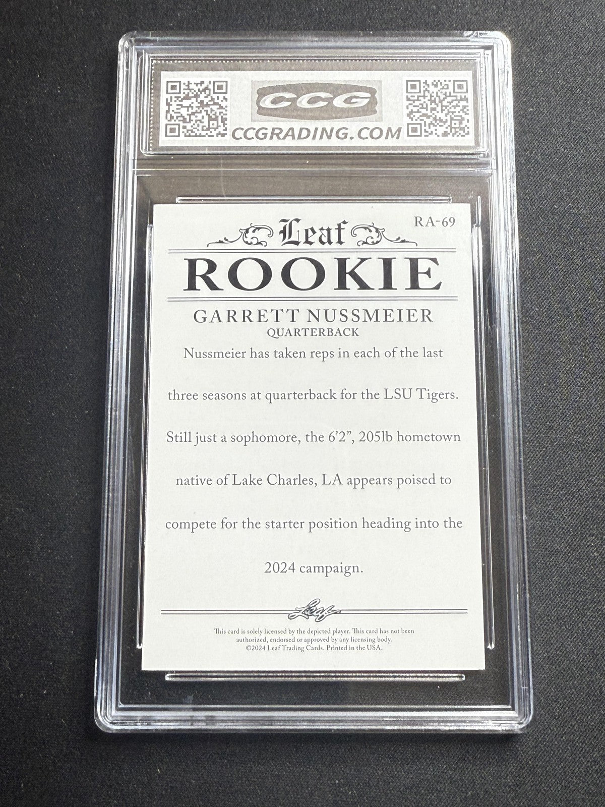 Garrett Nussmeier 2024 Leaf Rookie Achievement CCG 10 LSU Rookie