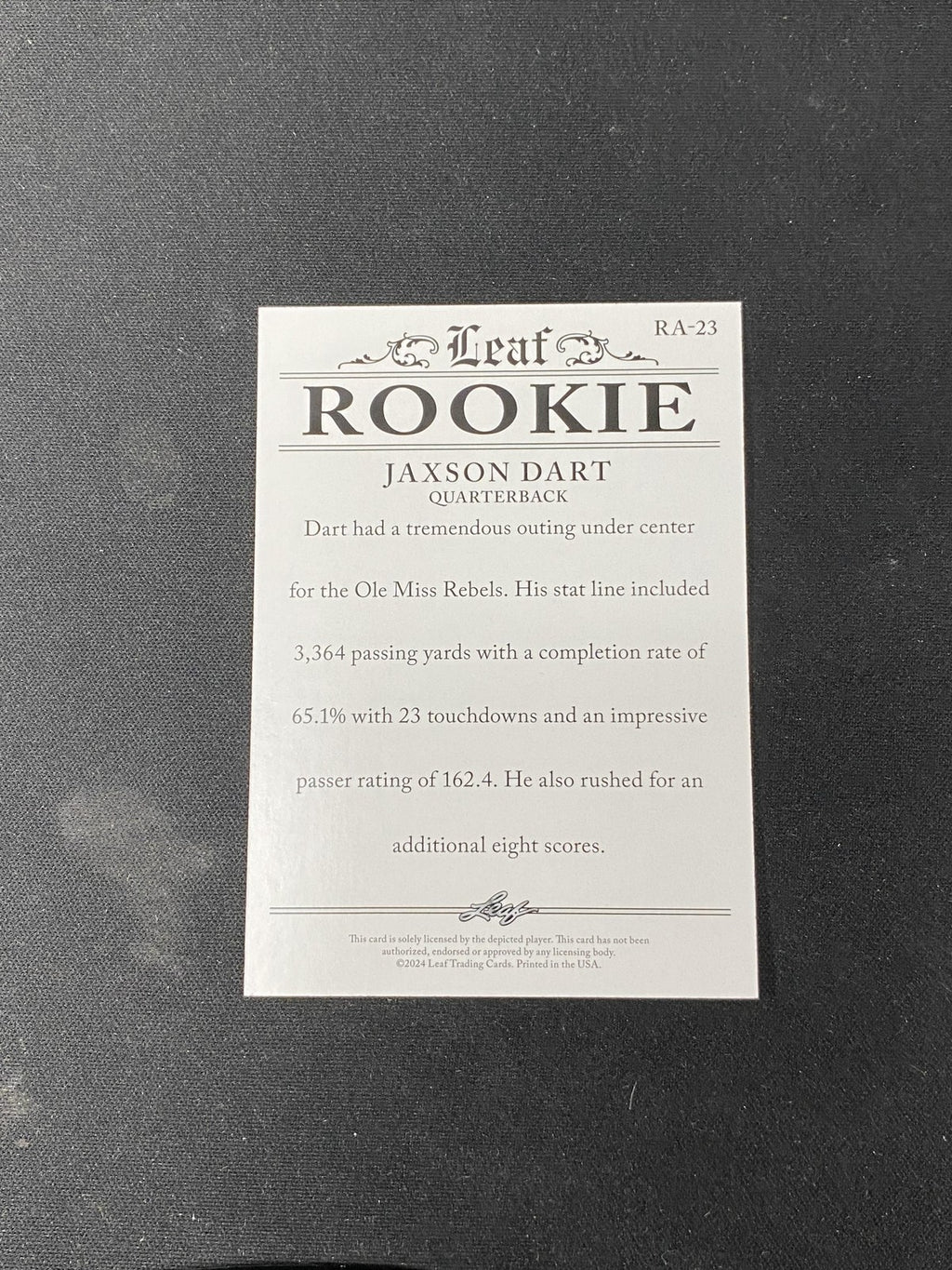 Jaxson Dart 2024 Leaf Rookie Achievement Gold /25 RC NY Giants