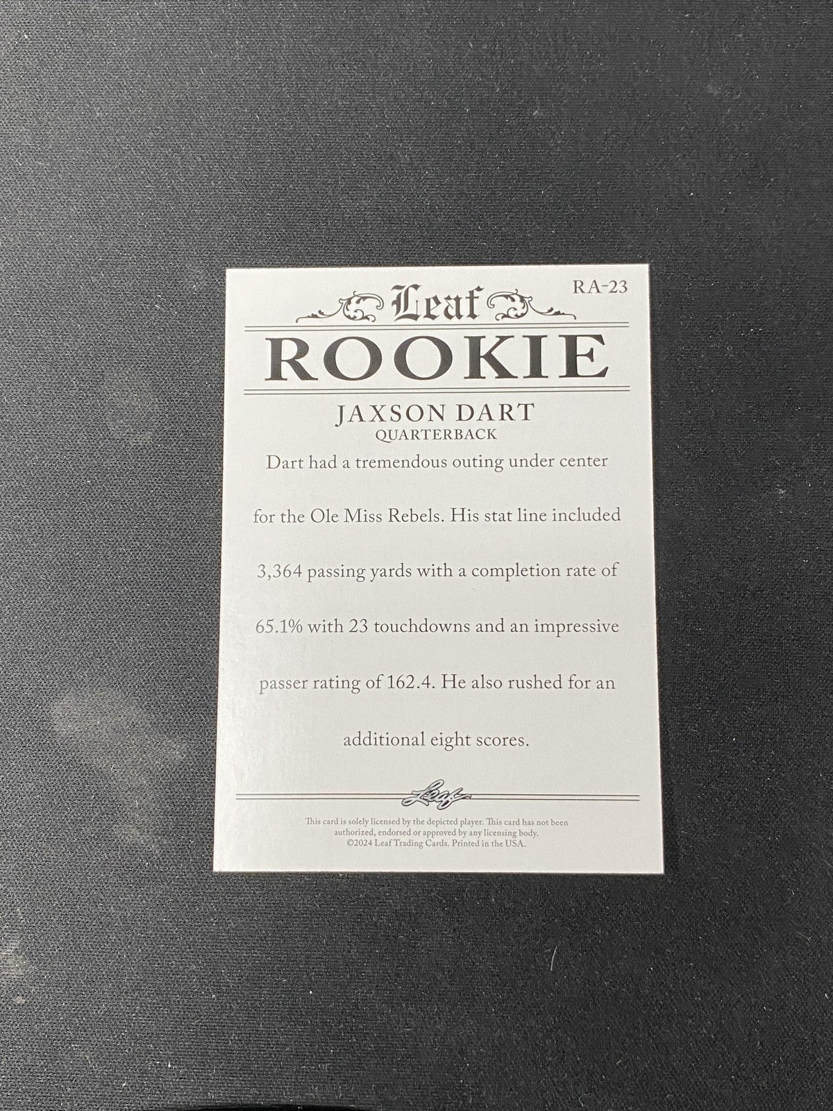 Jaxson Dart 2024 Leaf Rookie Achievement Gold /25 RC NY Giants