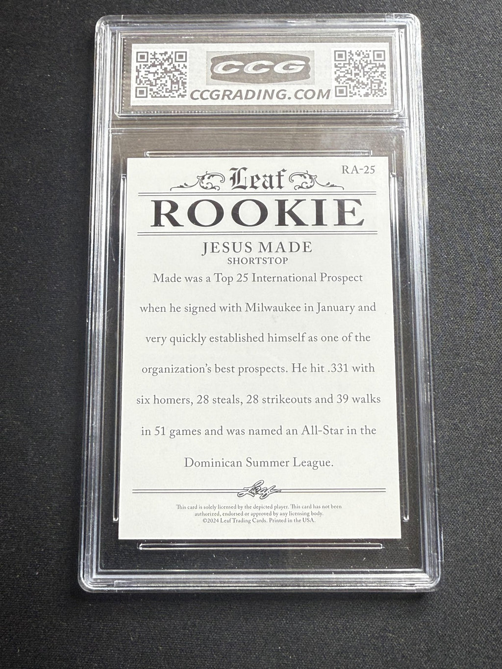 Jesus Made 2024 Leaf Rookie Achievement CCG 10 Brewers Rookie