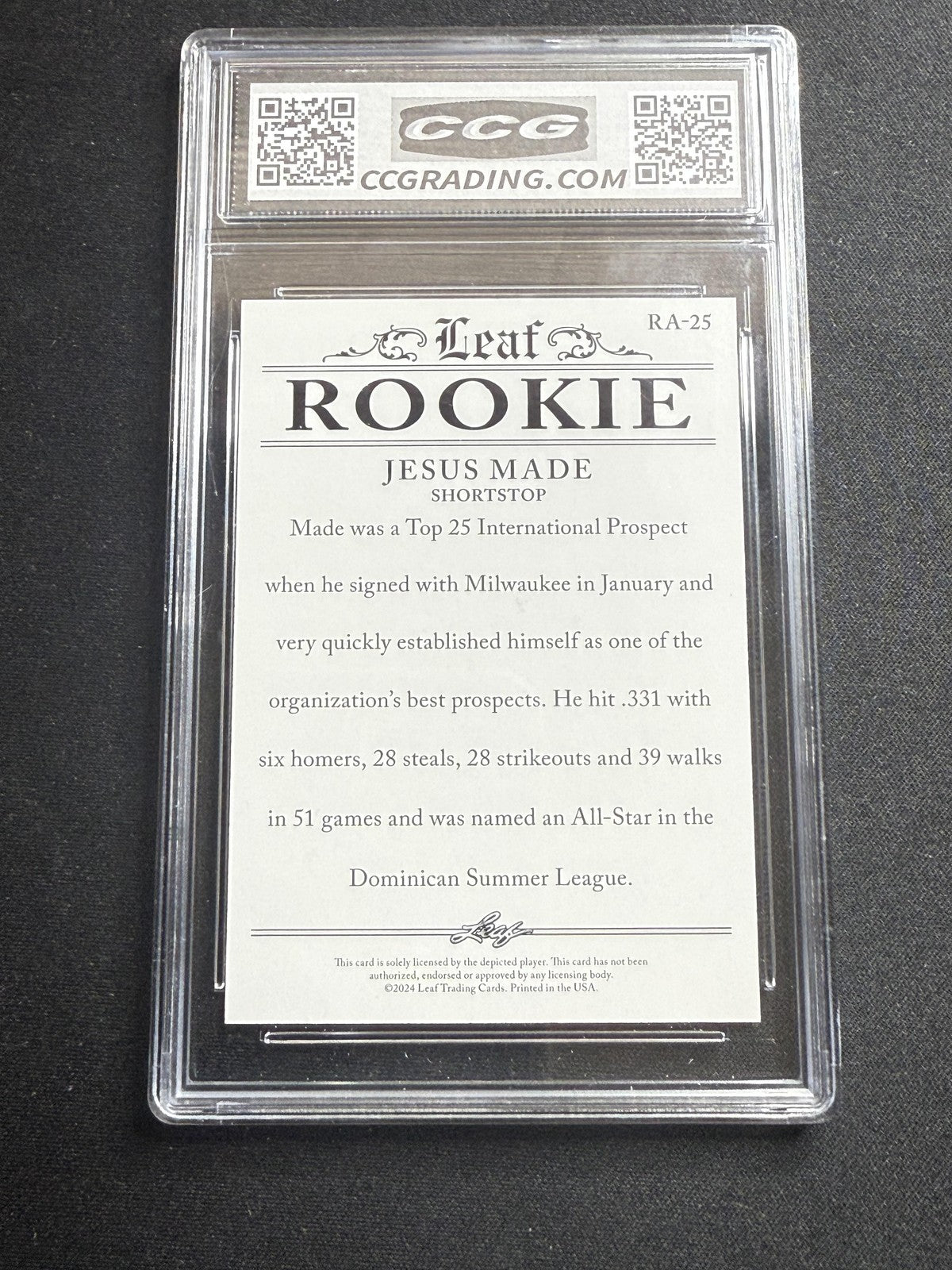 Jesus Made 2024 Leaf Rookie Achievement CCG 10 Brewers Rookie