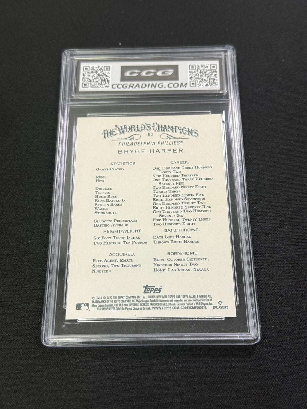 Bryce Harper 2023 Topps Allen & Ginter CCG 10 Philadelphia Phillies Rookie