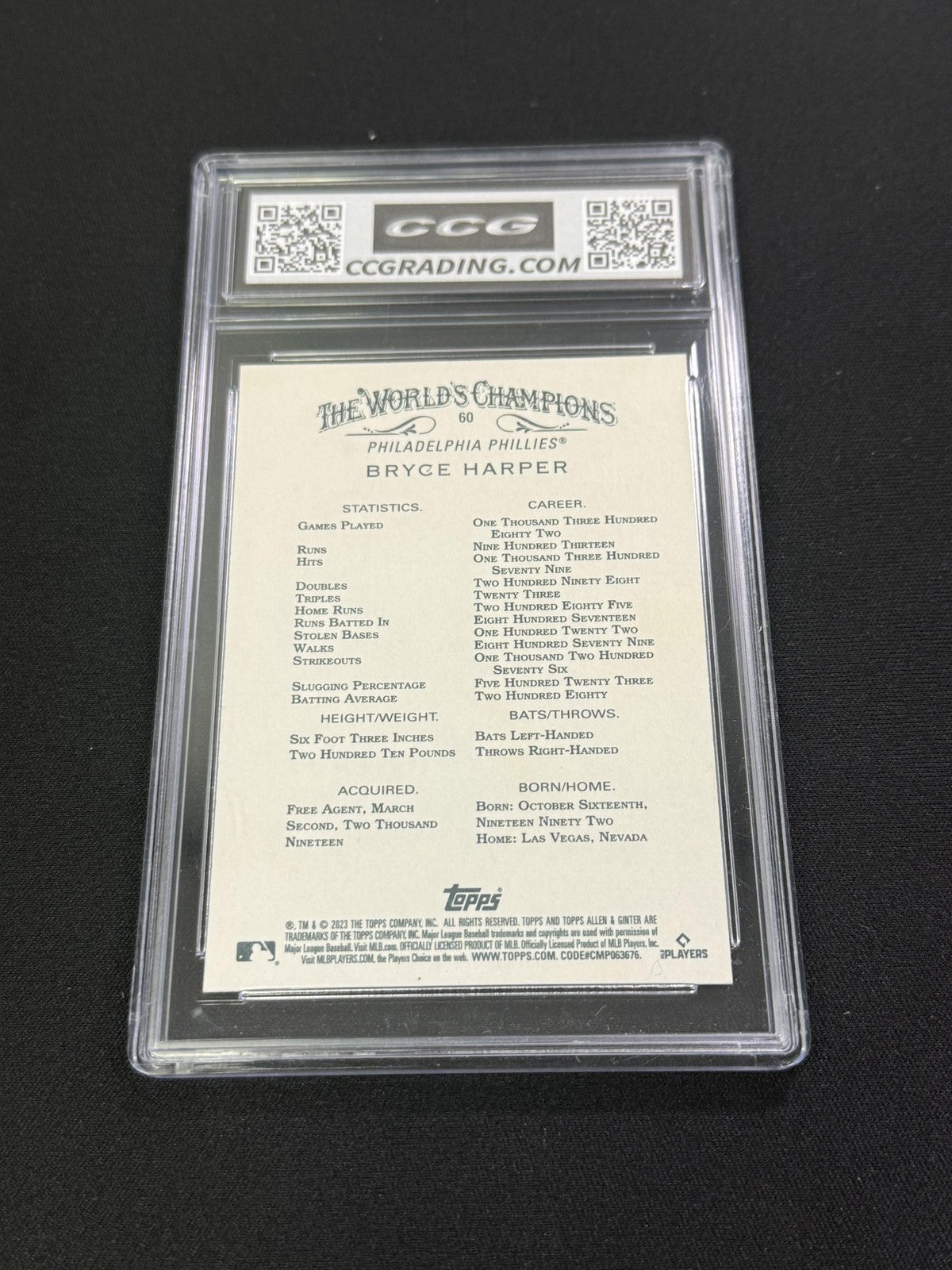Bryce Harper 2023 Topps Allen & Ginter CCG 10 Philadelphia Phillies Rookie