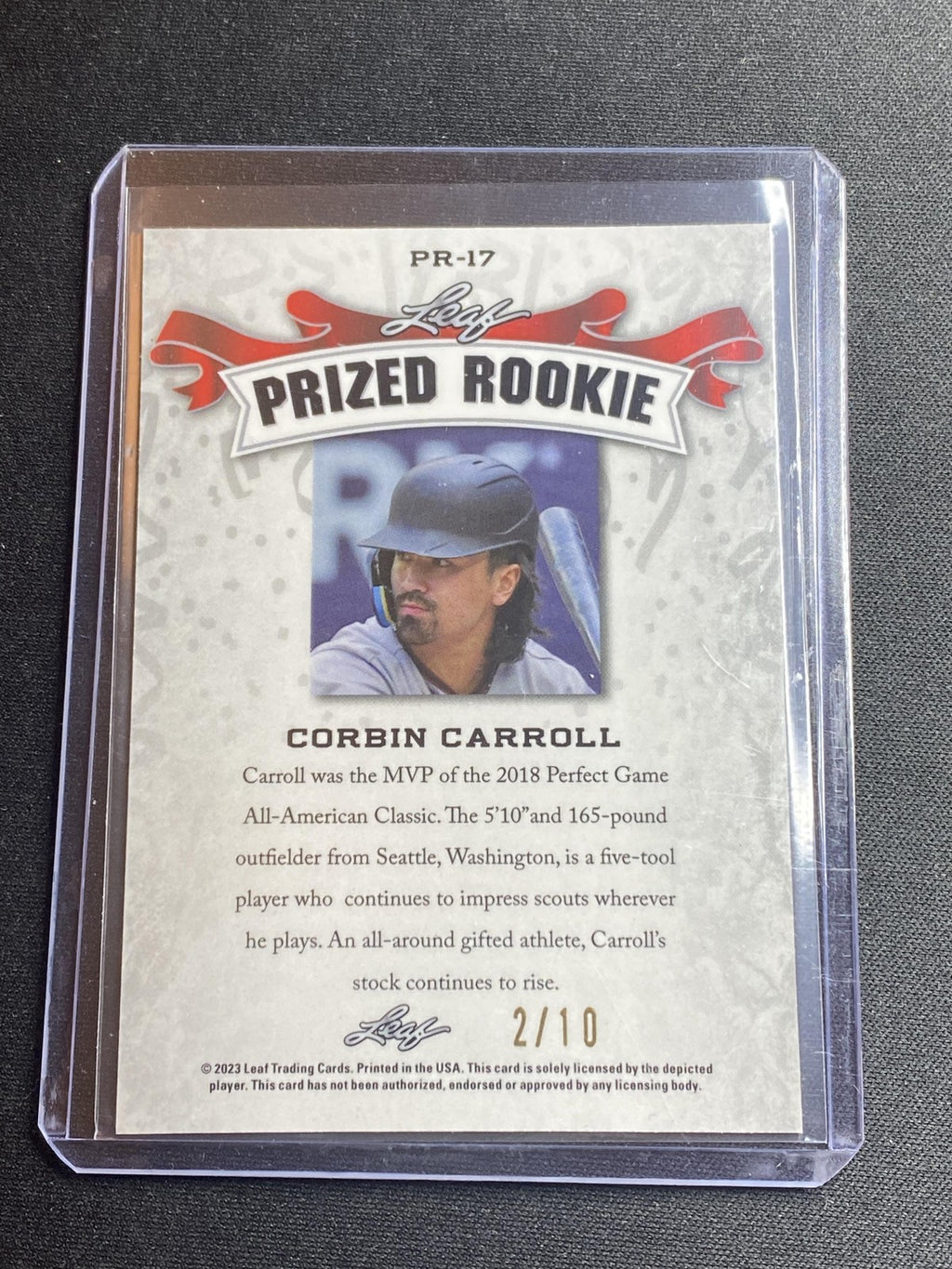 Corbin Carroll 2023 Leaf Prized Metal Rookie PR17 Pink /10 RC