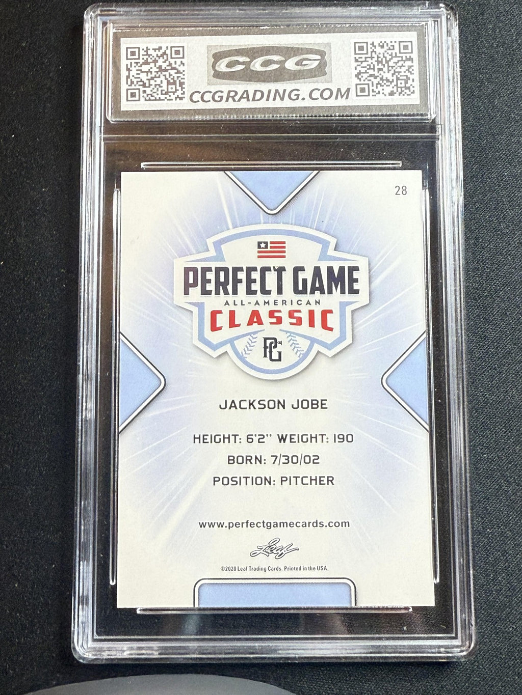 Jackson Jobe 2020 Leaf Perfect Game CCG 10 RC