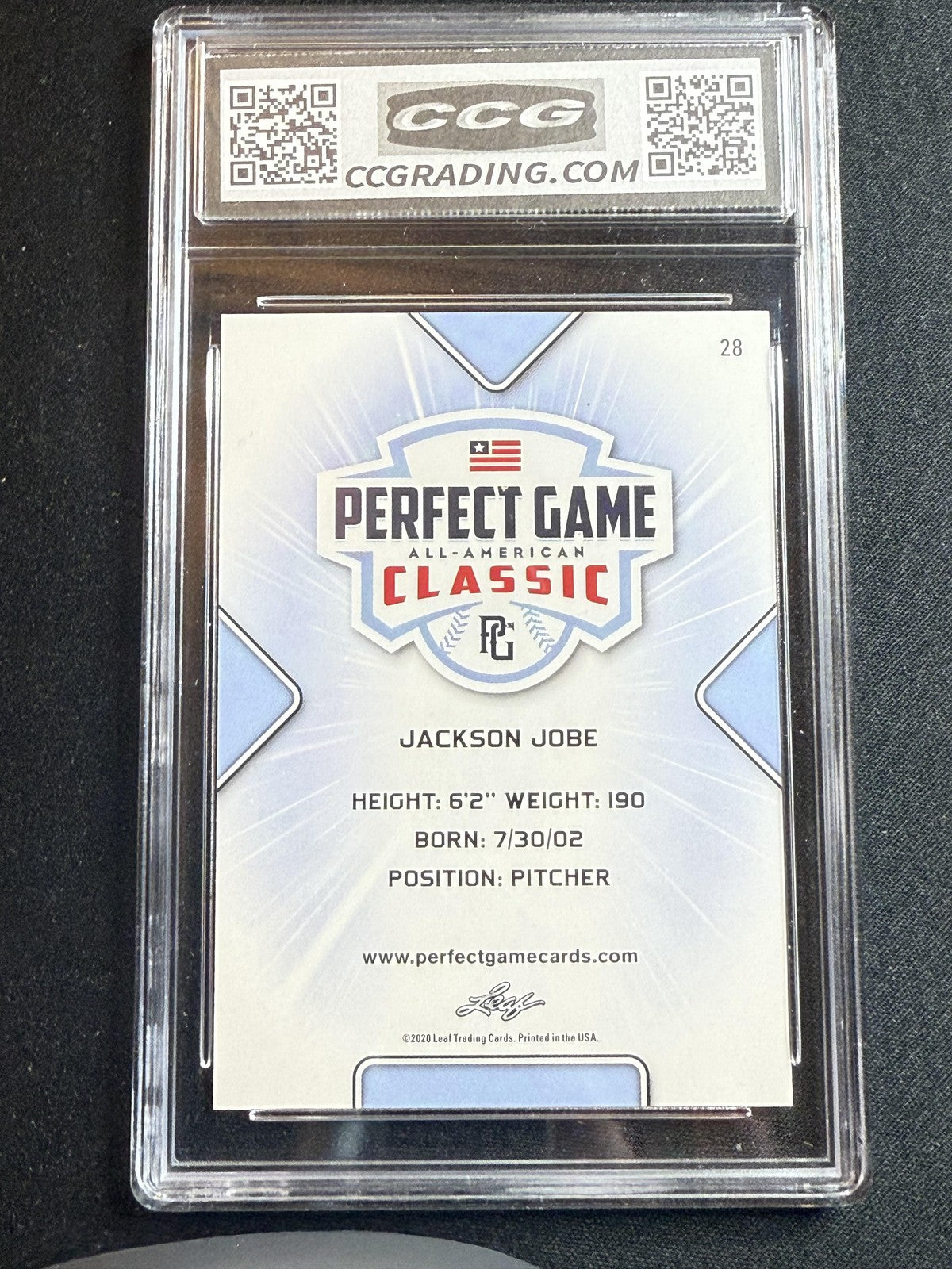 Jackson Jobe 2020 Leaf Perfect Game CCG 10 RC
