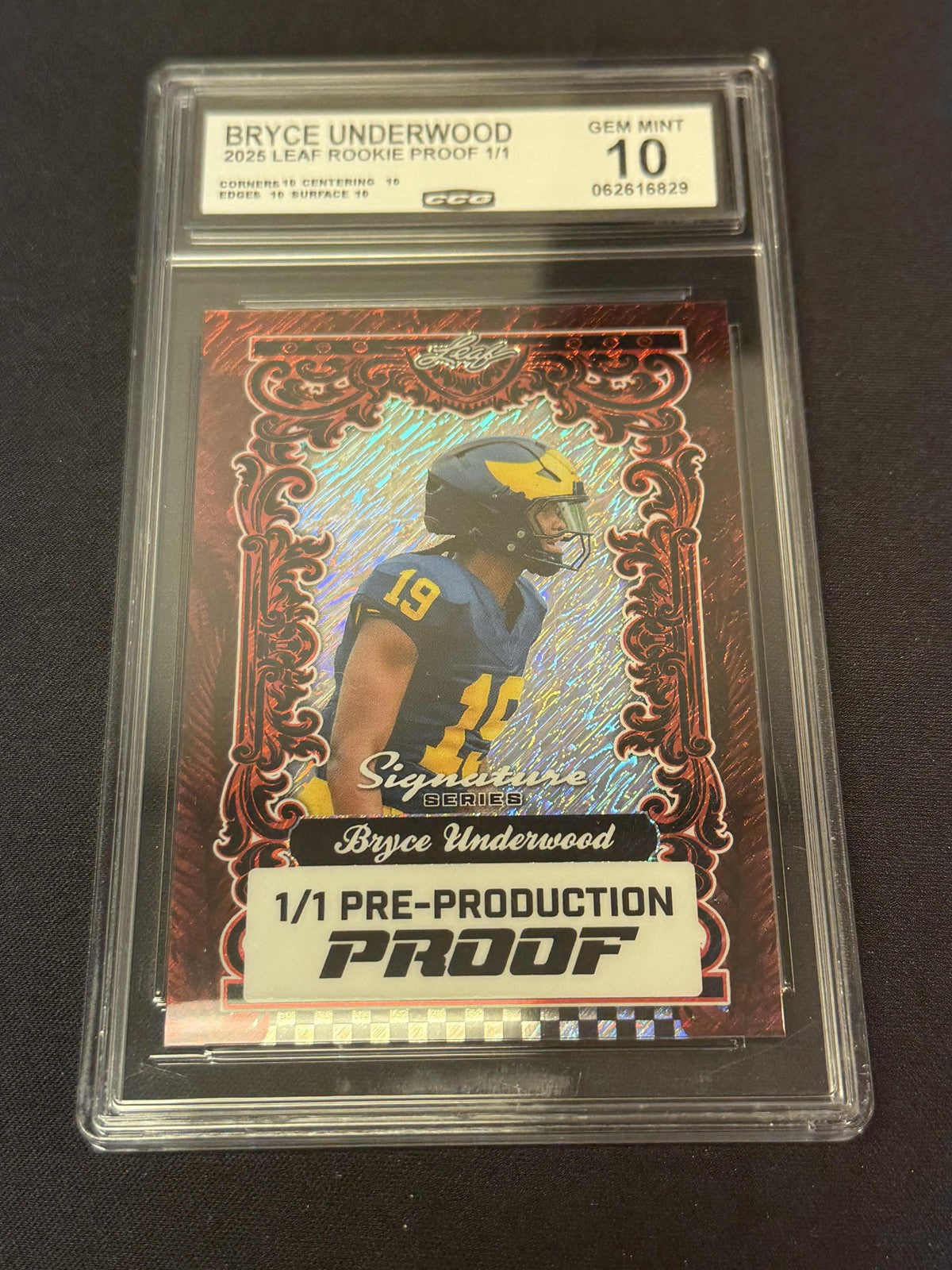 Bryce Underwood 2025 Leaf Rookie 1/1 PROOFs CCG 10 Michigan Wolverines Rookie