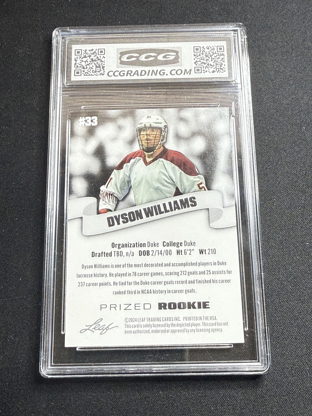 Dyson Williams 2024 Leaf Prized Rookie CCG 10 Rookie