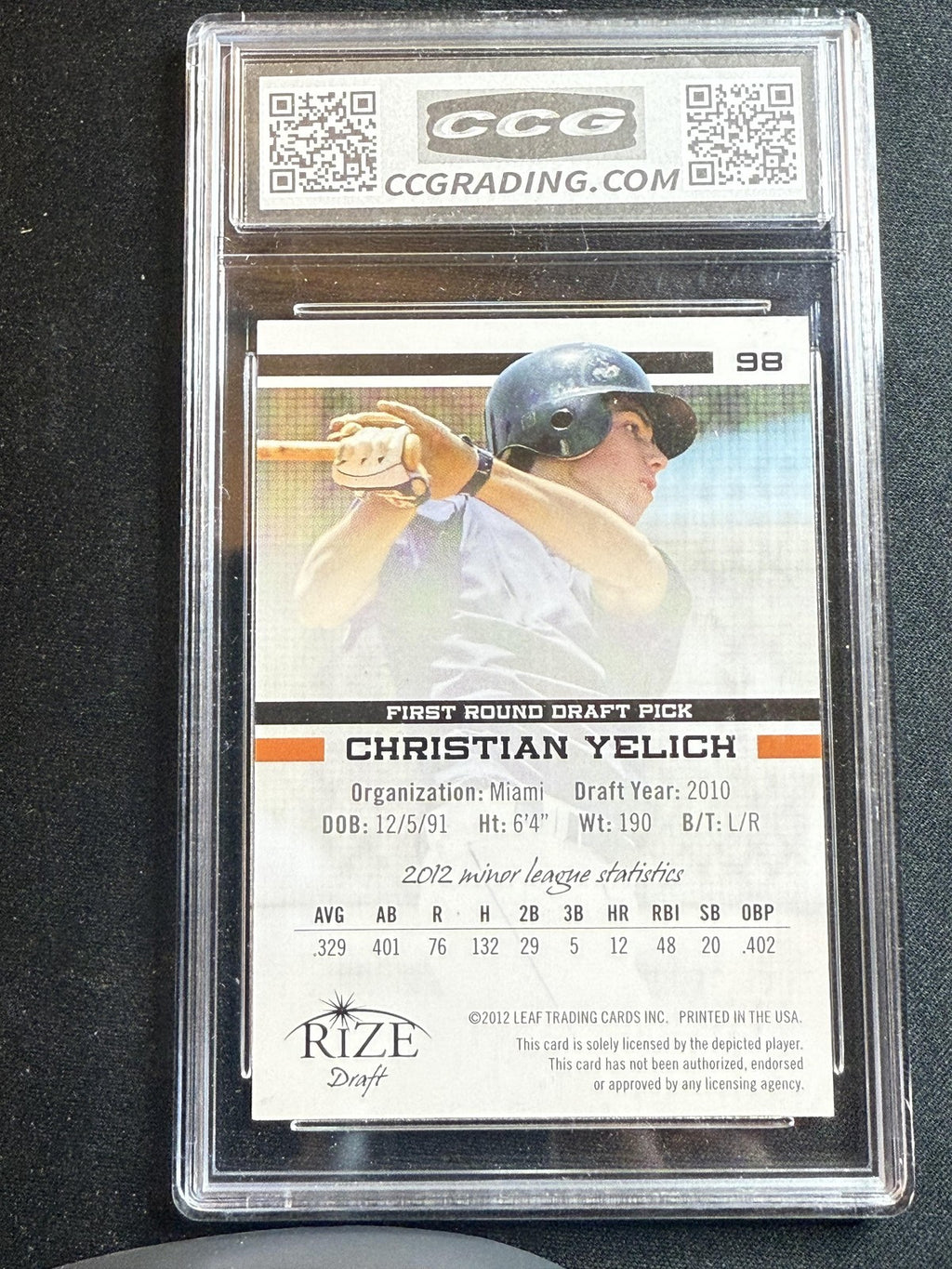 Christian Yelich 2012 Leaf Rize Draft CCG 10 RC