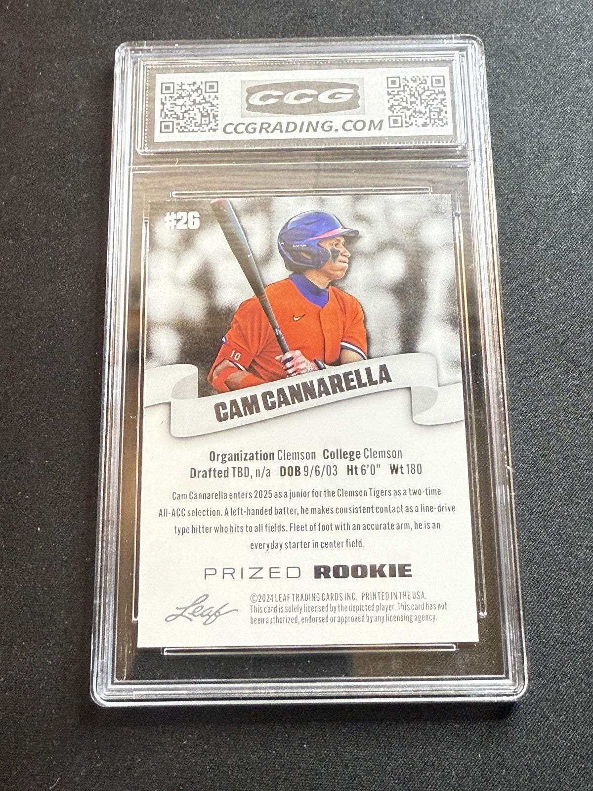 Cam Cannarella 2024 Leaf Prized Rookie CCG 10 Rookie