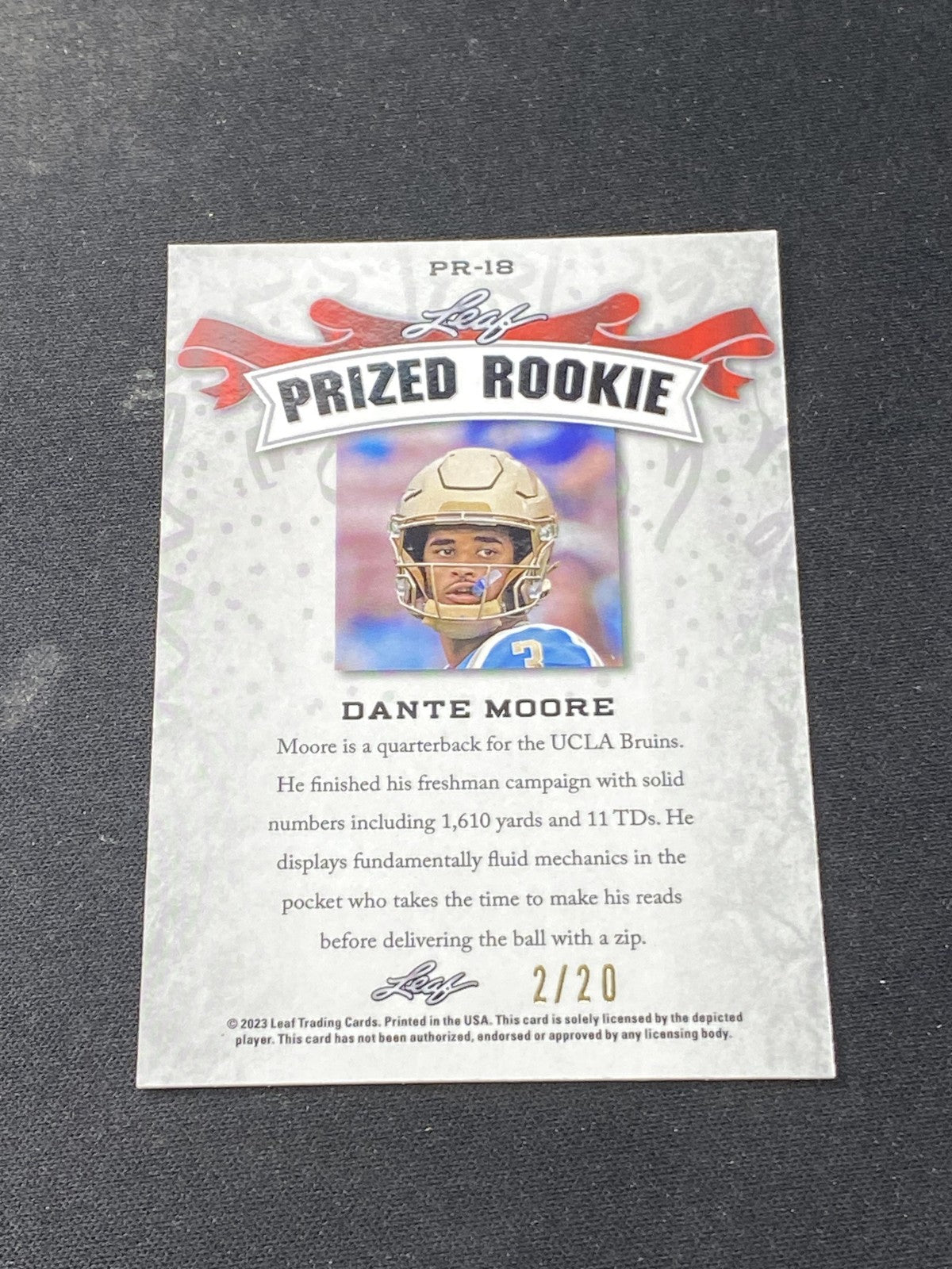 Dante Moore 2023 Leaf Prized Metal Rookie Blue /20 RC