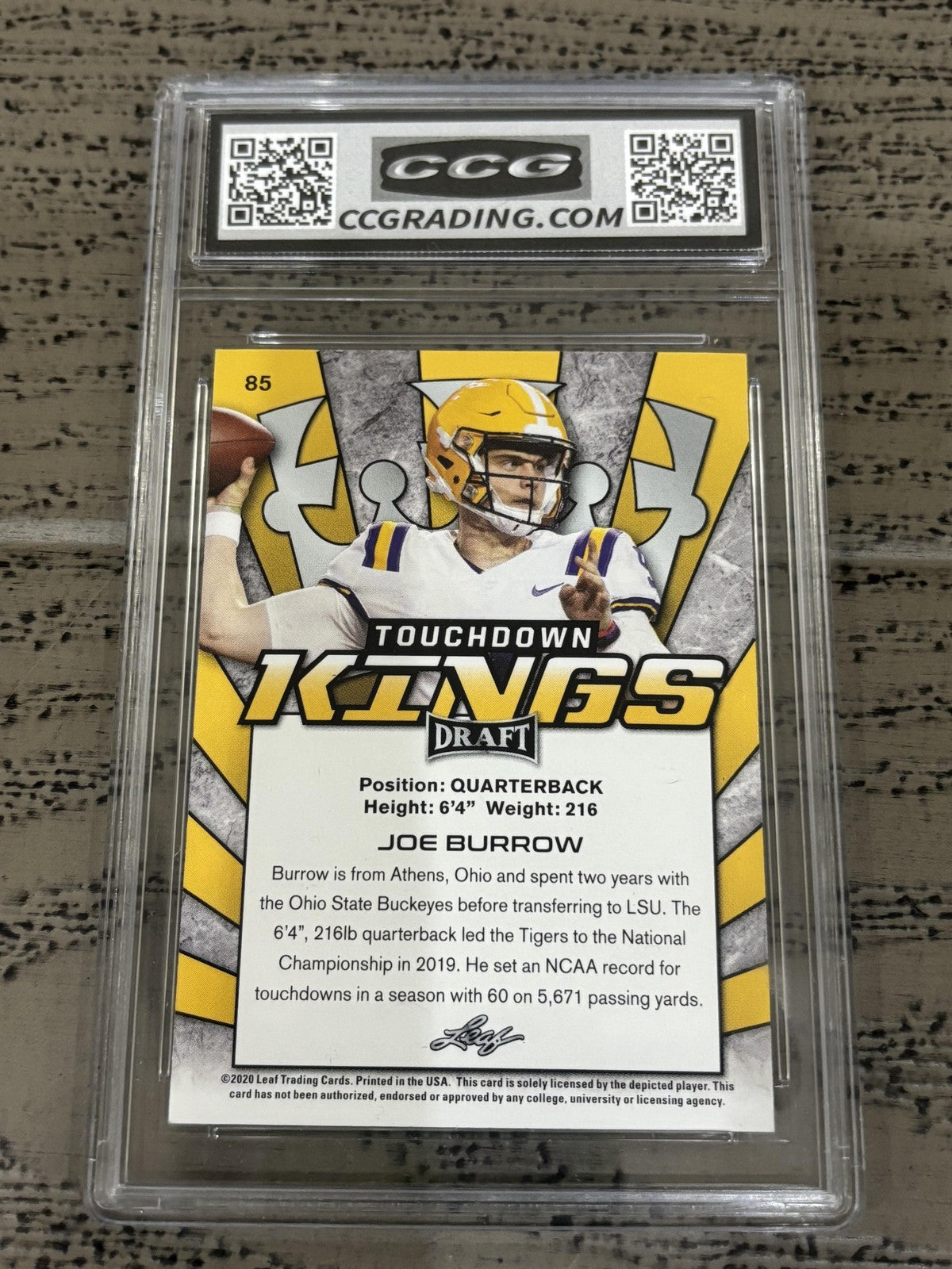Joe Burrow 2020 Leaf Draft Touchdown Kings CCG 10 RC