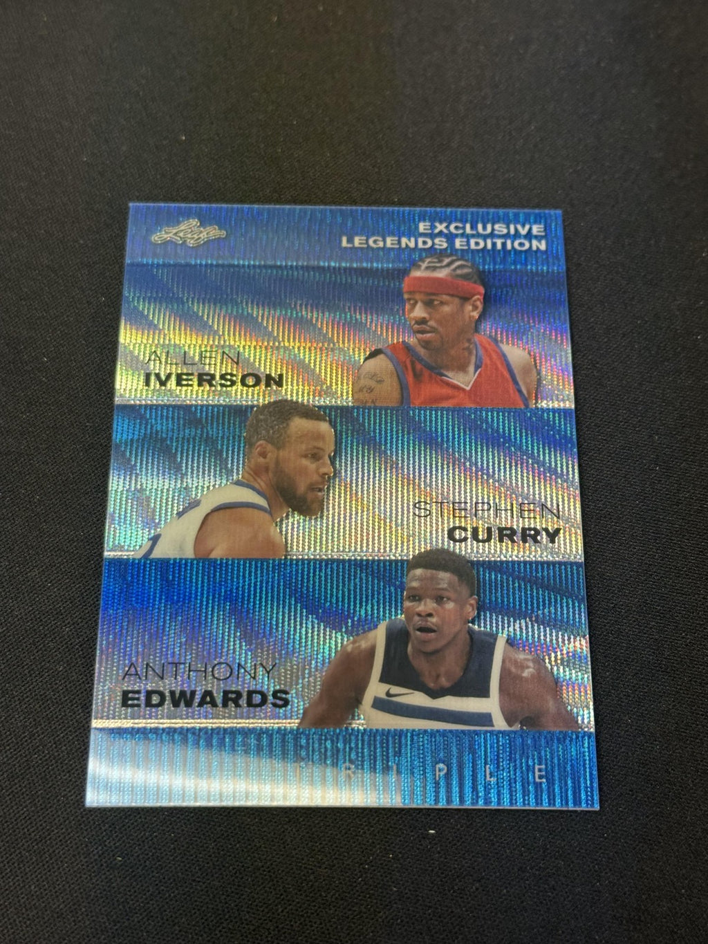 Allen Iverson / Stephen Curry / Anthony Edwards 2024 Leaf Metal Trio Blue /20 RC