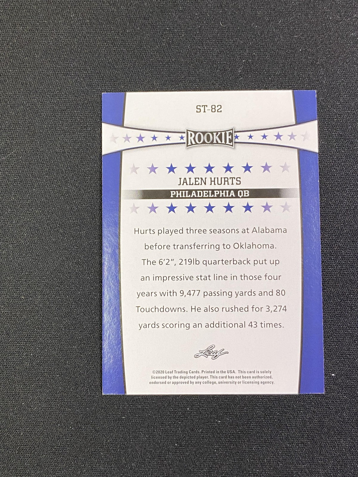 Jalen Hurts 2021 Leaf Rookie Gold /25 RC Eagles