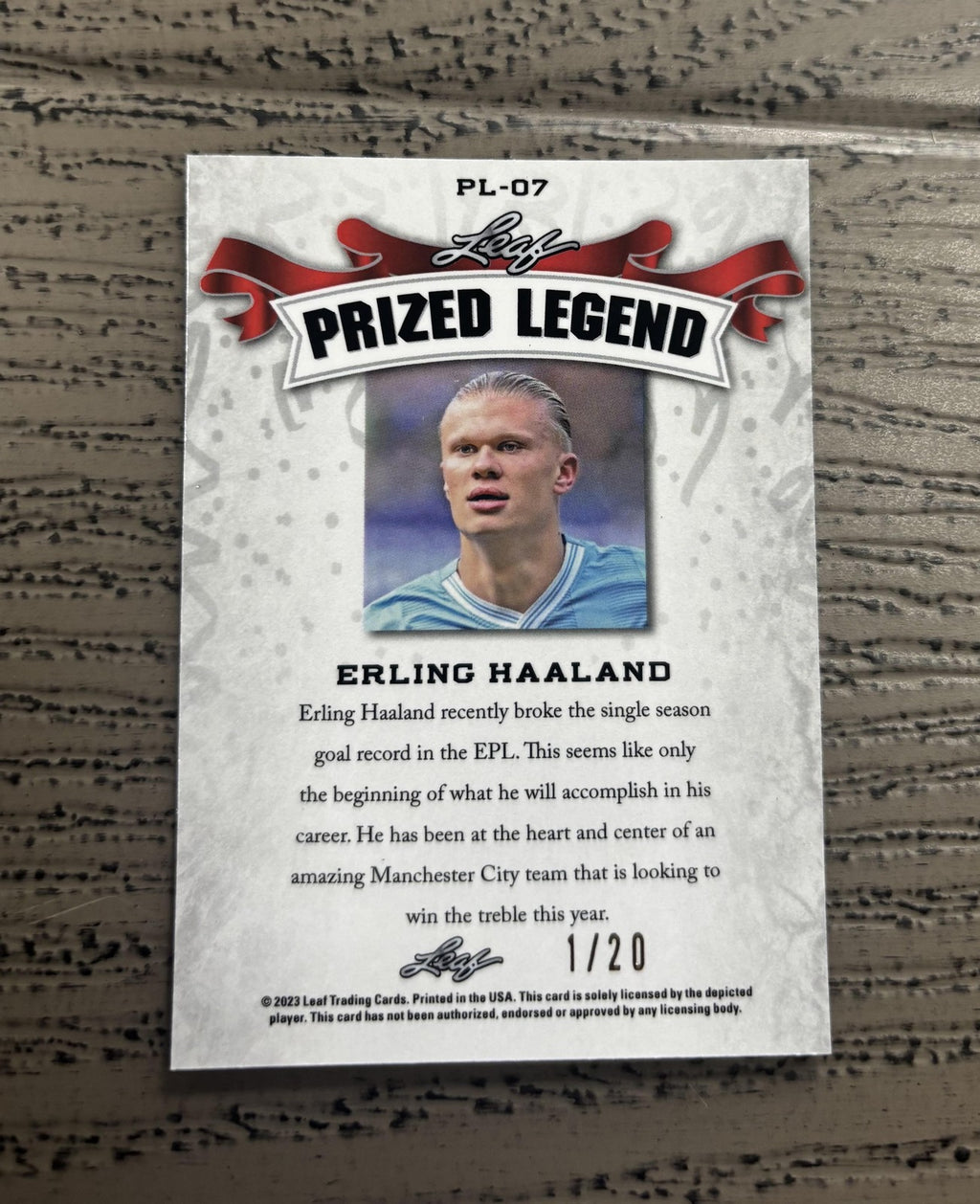 Erling Haaland 2023 Leaf Prized Legend Metal Blue /20 RC Man City