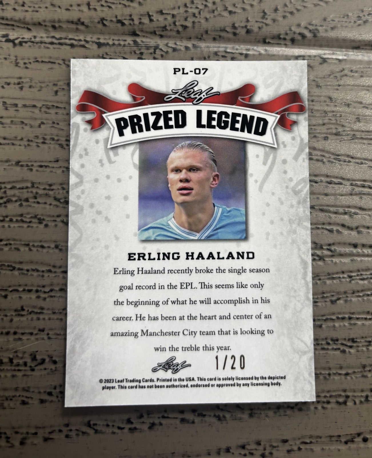 Erling Haaland 2023 Leaf Prized Legend Metal Blue /20 RC Man City