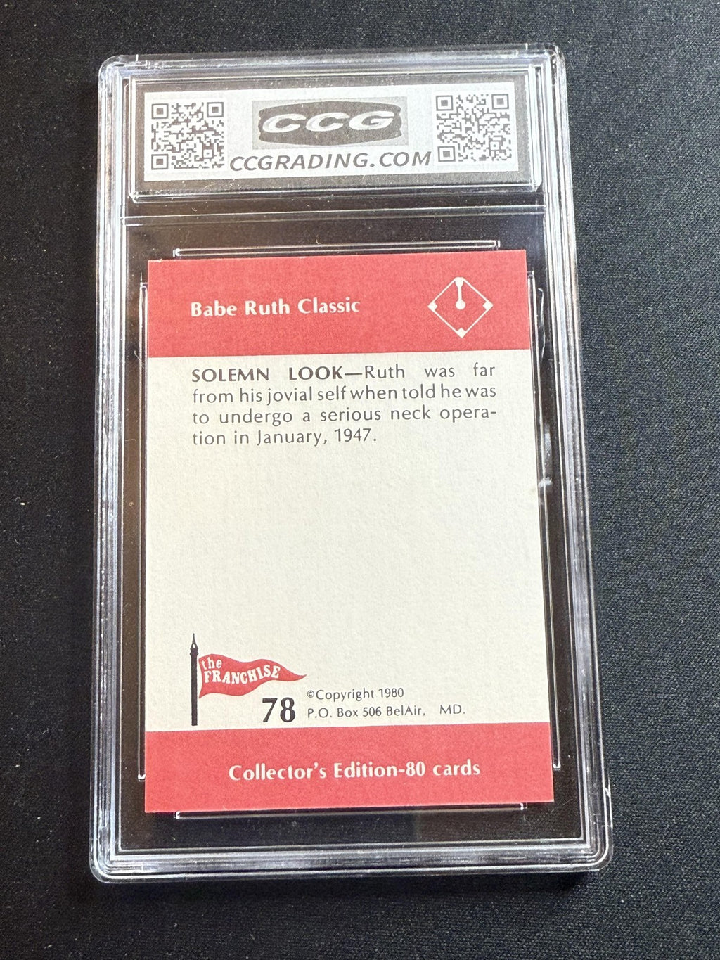 Babe Ruth 1980 Franchise Solemn Look CCG 10 RC
