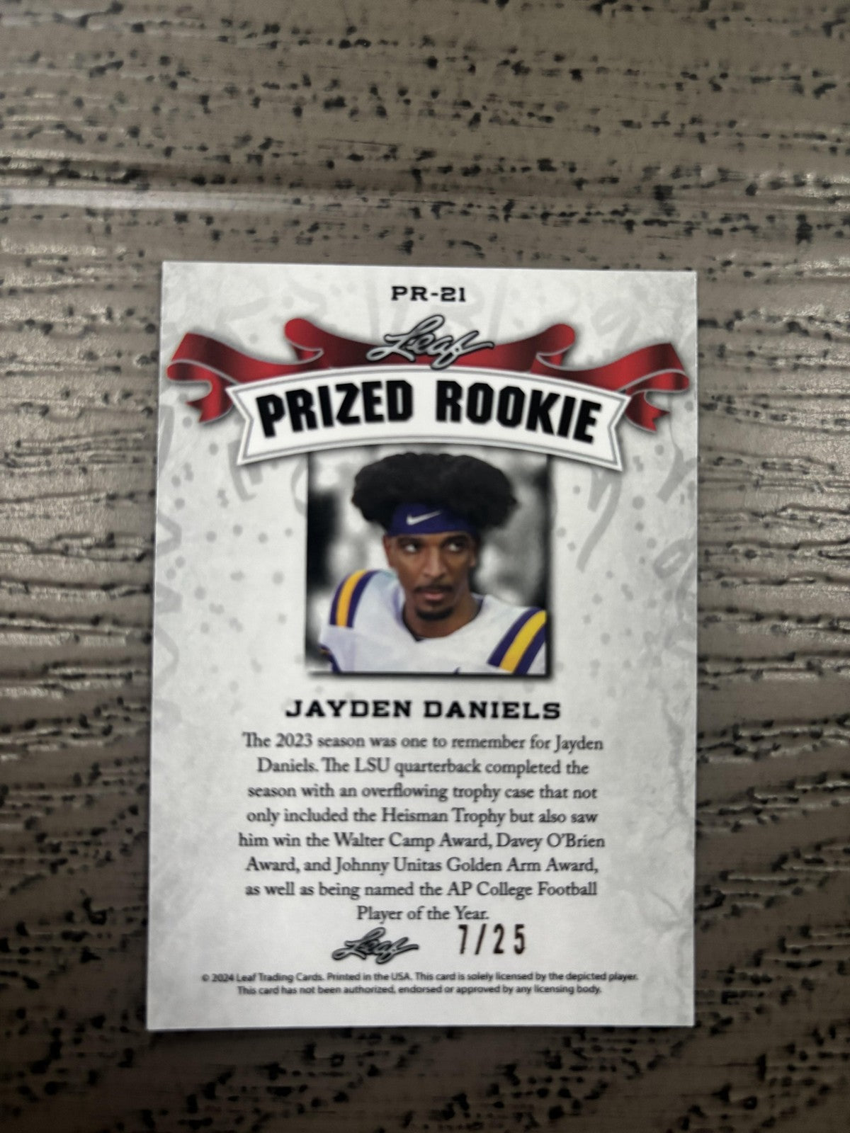 Jayden Daniels 2024 Leaf Prized Metal Rookie /25 RC Commanders