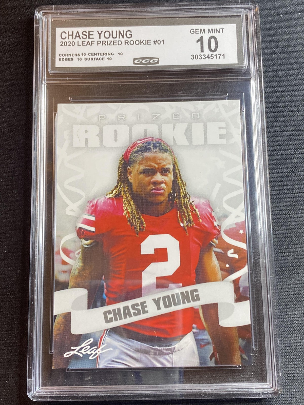 Chase Young 2020 Leaf Prized Rookie 1 CCG 10 RC