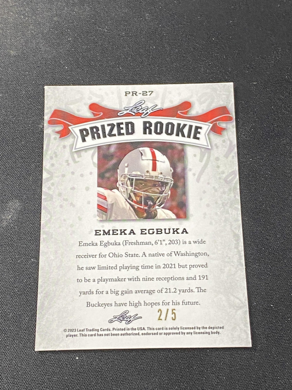 Emeka Egbuka 2023 Leaf Prized Metal Rookie Green /5 RC