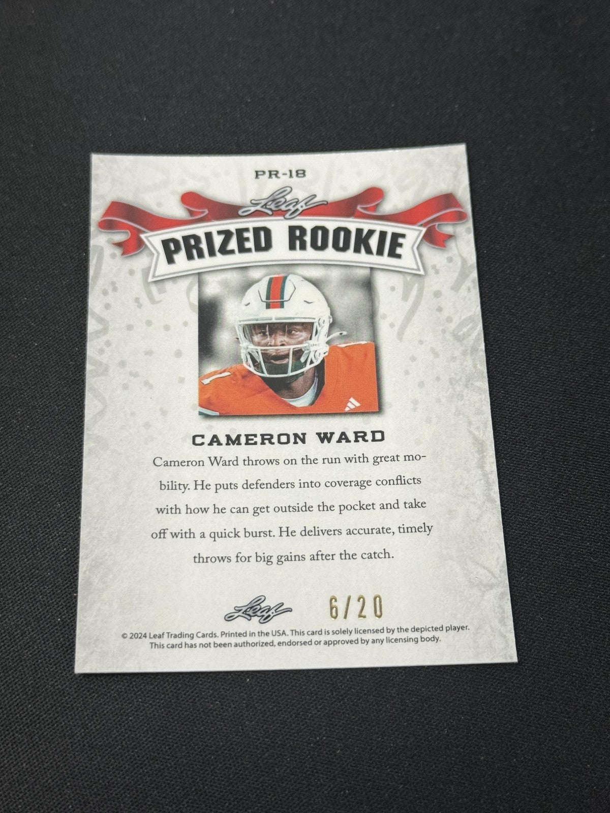 Cam Ward 2024 Leaf Prized Metal Rookie Blue /20 RC Titans