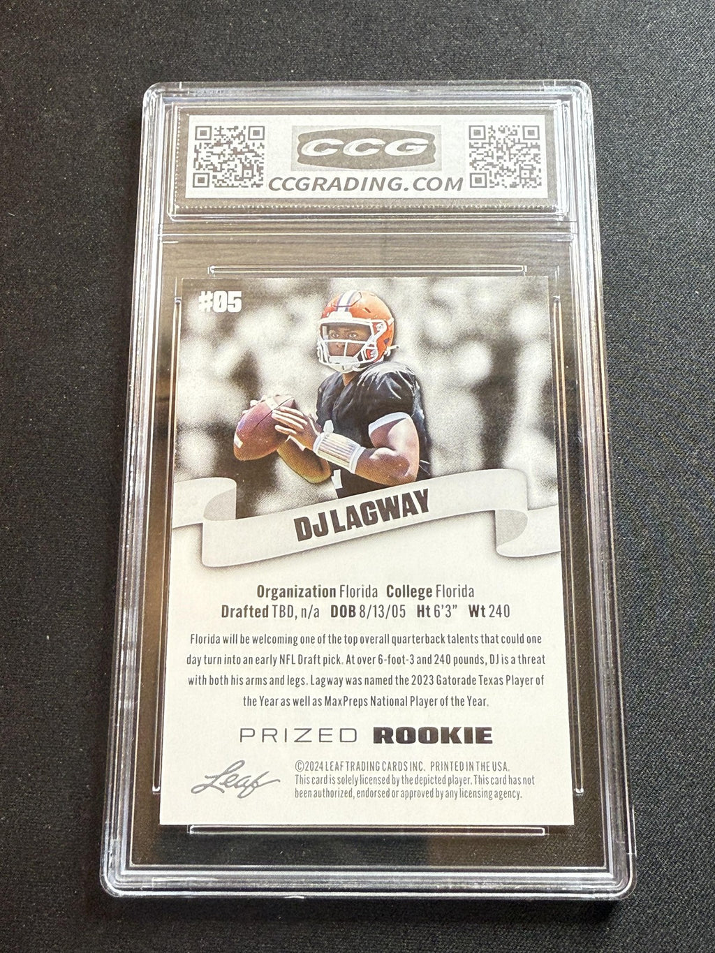 DJ Lagway 2024 Leaf Prized Rookie CCG 10 Florida Rookie