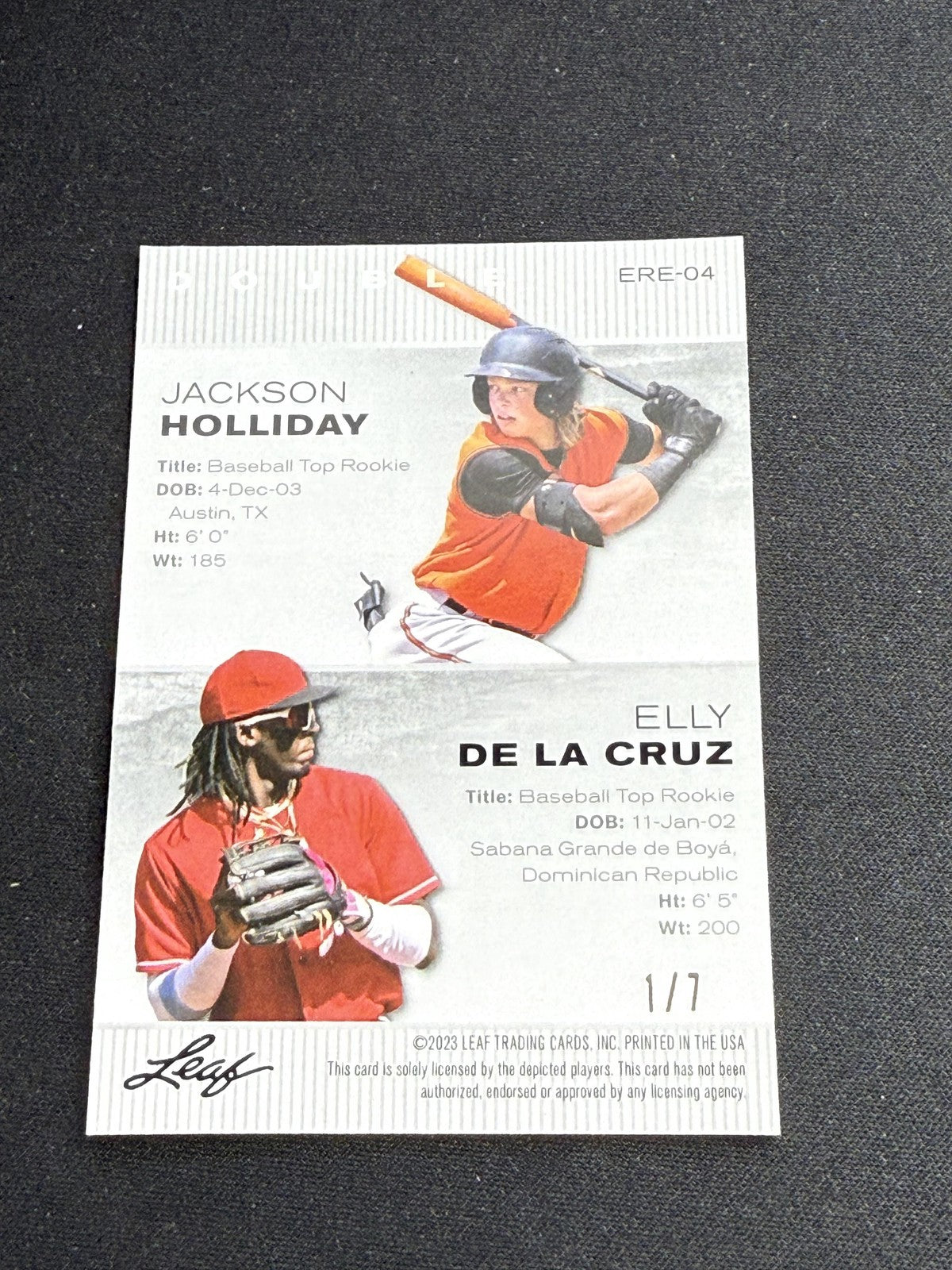 Jackson Holliday / Elly De La Cruz 2023 Leaf Metal Dual Black /7 RC